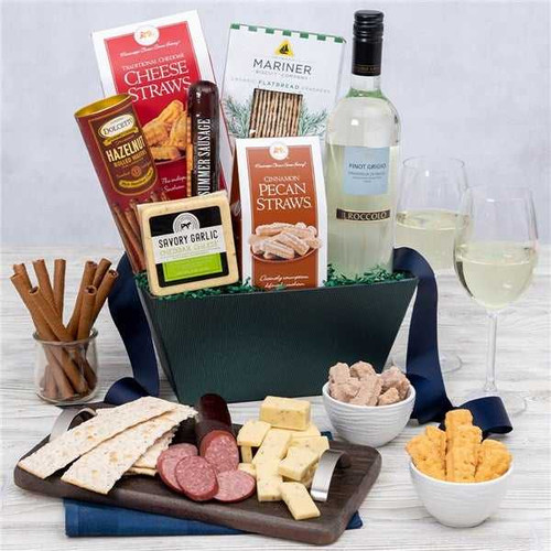 Wine and Cheese Gift Basket - White SendaMeal.com