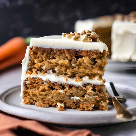 Individual carrot cake dessert with cream cheese frosting, walnuts, raisins, and pineapple.