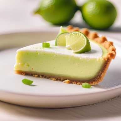 Individual Key Lime Pie with tart lime filling, graham cracker crust, and whipped cream.