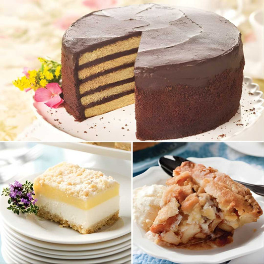 Chesapeake Classic Desserts gift set with apple pie, Smith Island Cake, and lemon cheesecake squares