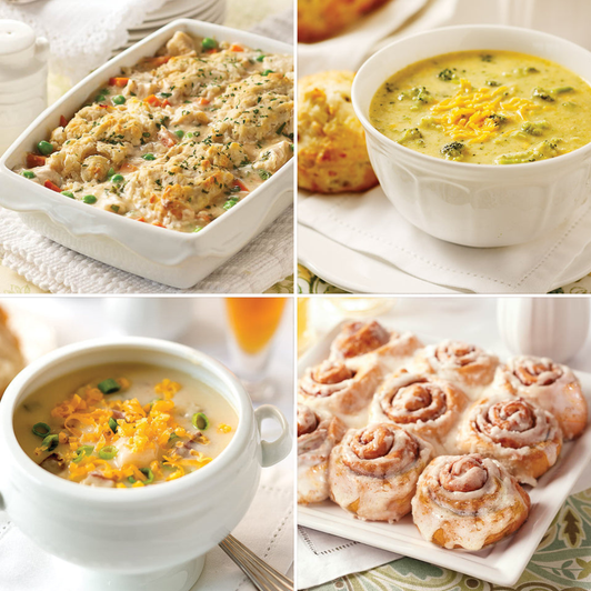 Get Well Meal Gift Bundle from SendaMeal.com with comfort soups, chicken and dumplings casserole, cinnamon rolls, and dinner rolls that serve 6
