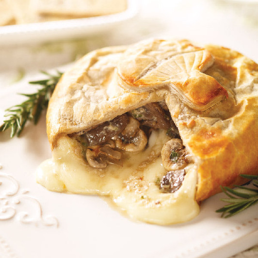 Mushroom Garlic Brie en Croûte wrapped in puff pastry