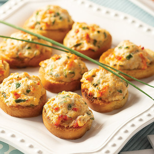 Lobster Crostini with creamy lobster and cheese topping