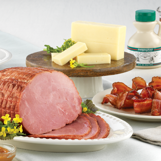 Connoisseur collection with boneless ham, bacon, cheddar, maple syrup and honey mustard