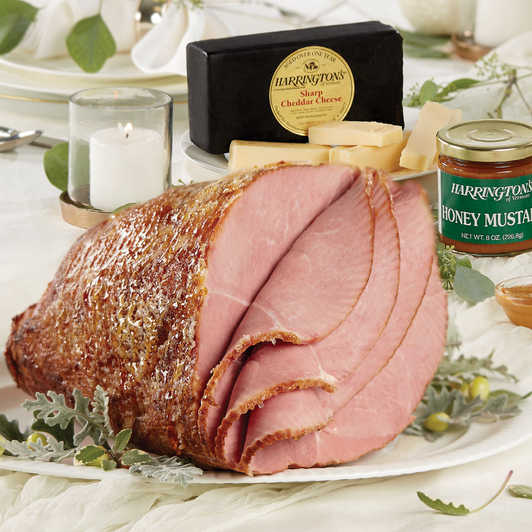 Spiral-sliced party ham with aged cheddar and honey mustard