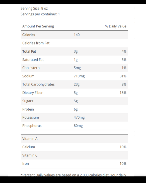Soup Car Package Gift Nutrition Facts
