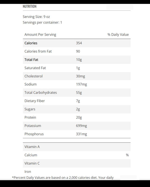 Thinking of You Care Package - nutrition facts panel for Beef Stew comfort meal