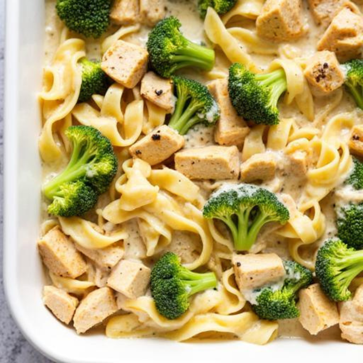 Chicken Fettucine Alfredo & Broccoli (320mg), Buttered Carrots (153mg), Dessert: U-Bake Apple Turnover (200mg) (RC)