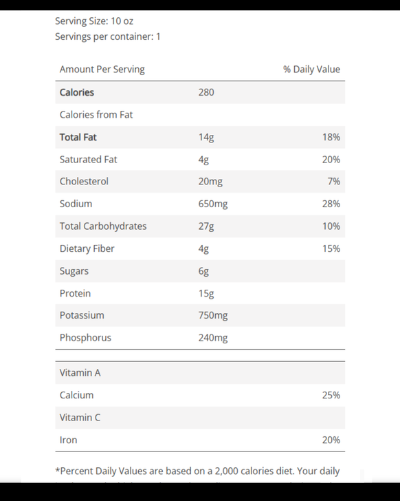Nutrition facts and ingredients label for a SendaMeal vegetarian meal bundle item