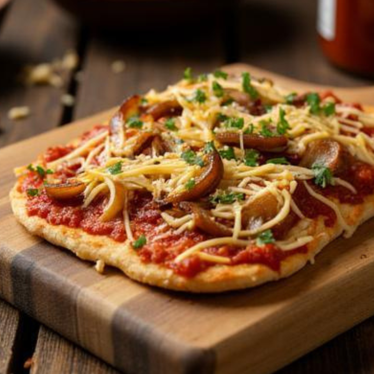 Caramelized tomato and onion flat bread with balsamic glaze from the SendaMeal vegetarian bundle