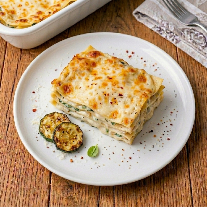 Roasted Vegetable Lasagna with creamy Alfredo sauce vegetarian meal
