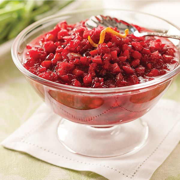 Each Cranberry & Orange Relish is 16 oz. and serves 10-12 as a side dish.
