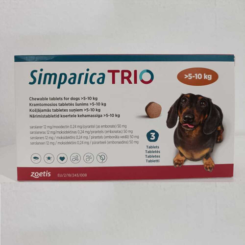 Simparica Trio Chewable Tablets for Dogs weighing 5-10kg (11.1-22) lbs 3 Pack