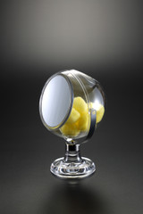  GLOBE COTTON BALL CONTAINER W/5X MIRROR