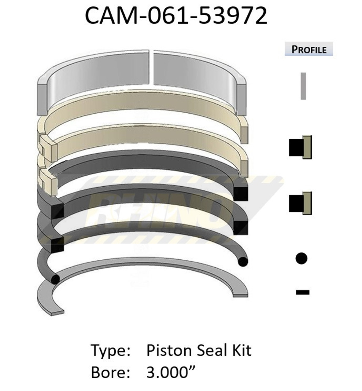 CAM-061-53972, Cameco Piston 3" Seal Kit