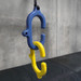 Yellow Big Link hooked onto Blue Big Link hanging from straps