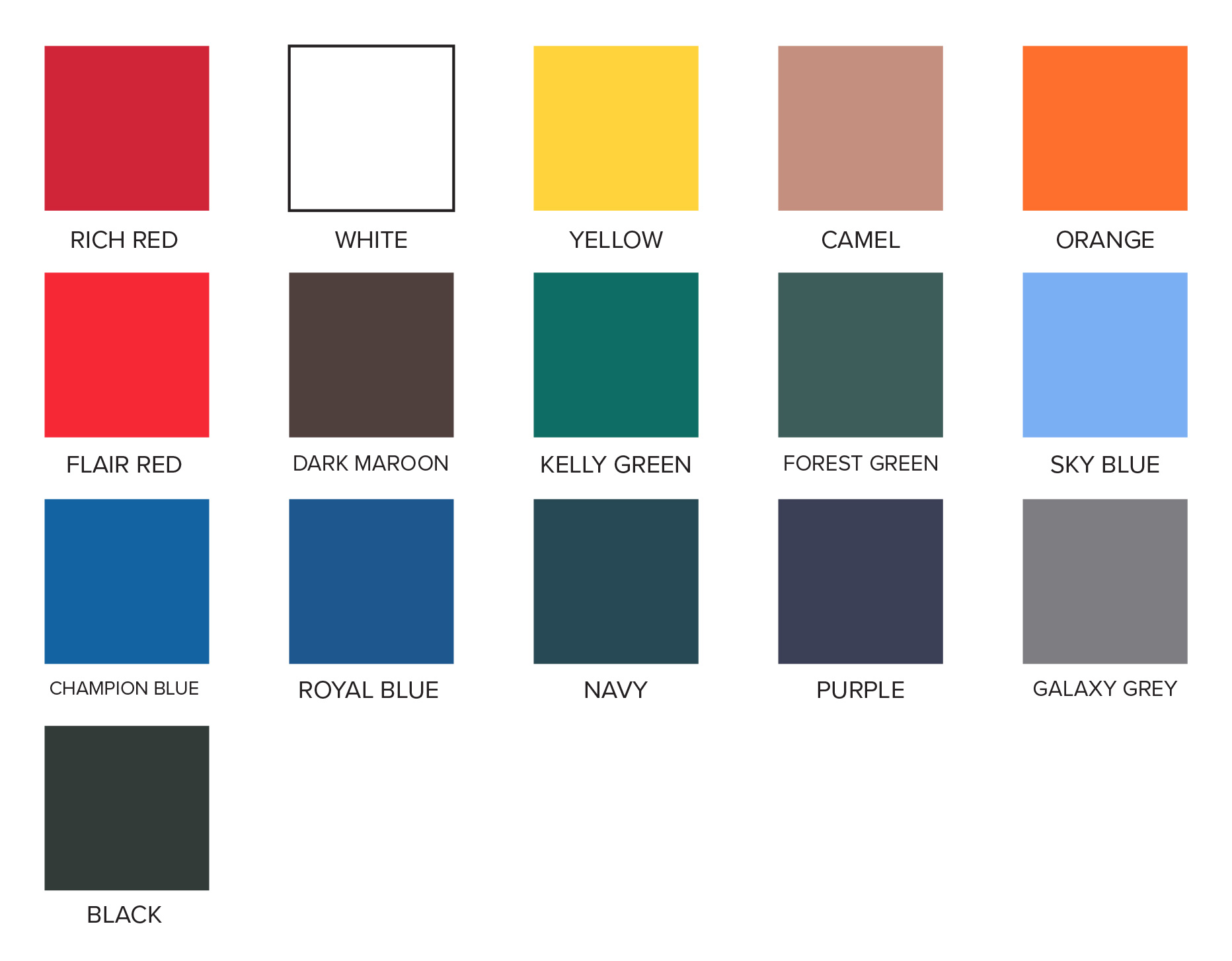 Product Color Charts