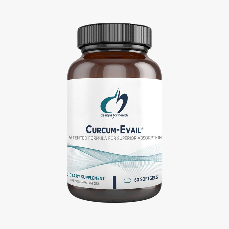 Curcum-Evail® is a highly bioavailable curcuminoid formulation. It contains a unique combination of three bioactive, health-promoting curcuminoids: curcumin, bisdemethoxycurcumin and desmethoxycurcumin, along with turmeric oil. The three curcuminoids are the strongest, most protective, and best-researched constituents of the turmeric root. Curcum-Evail® is manufactured utilizing the Designs for Health Evail™ process, which helps to optimize the absorption rate of the curcuminoids while reducing their absorption time. This proprietary process uses naturally sourced ingredients, including turmeric oil, sunflower lecithin, and vitamin E, without the use of synthetic/harsh surfactants.