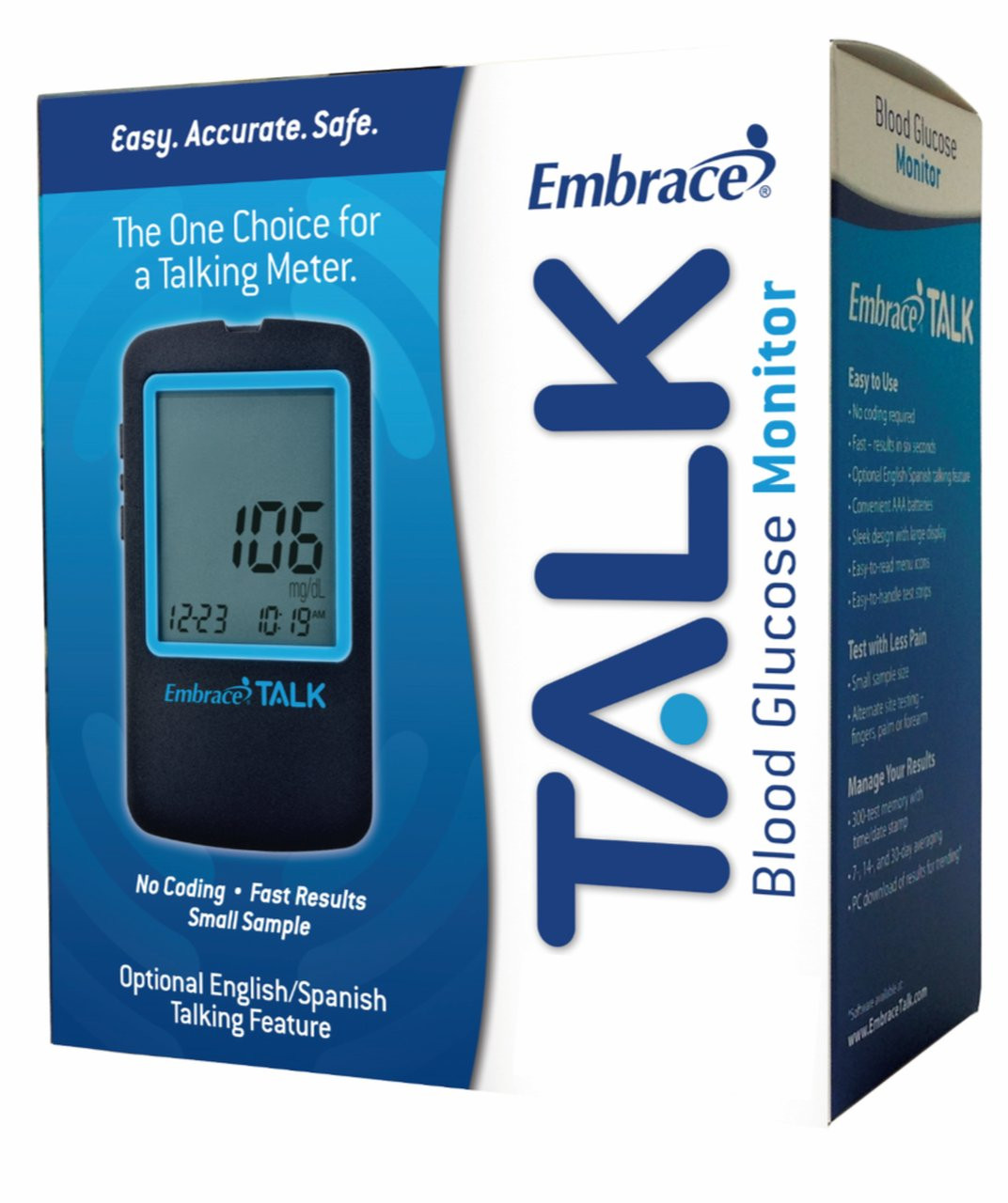 Embrace Blood Glucose Test Strips 300 With Voice Glucose Meter