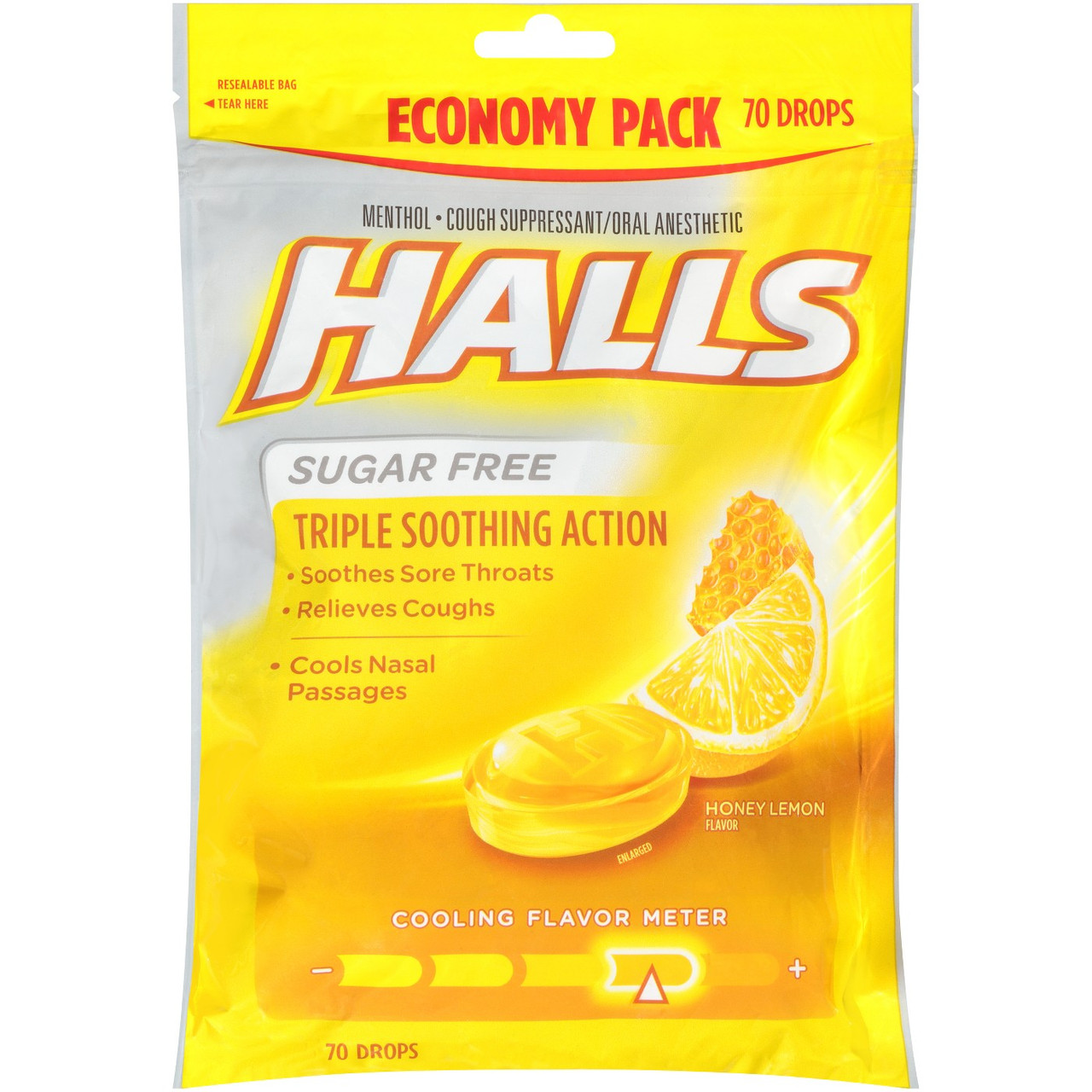 HALLS Relief Honey Lemon Sugar Free Cough Drops, Value Pack, 180 Drops