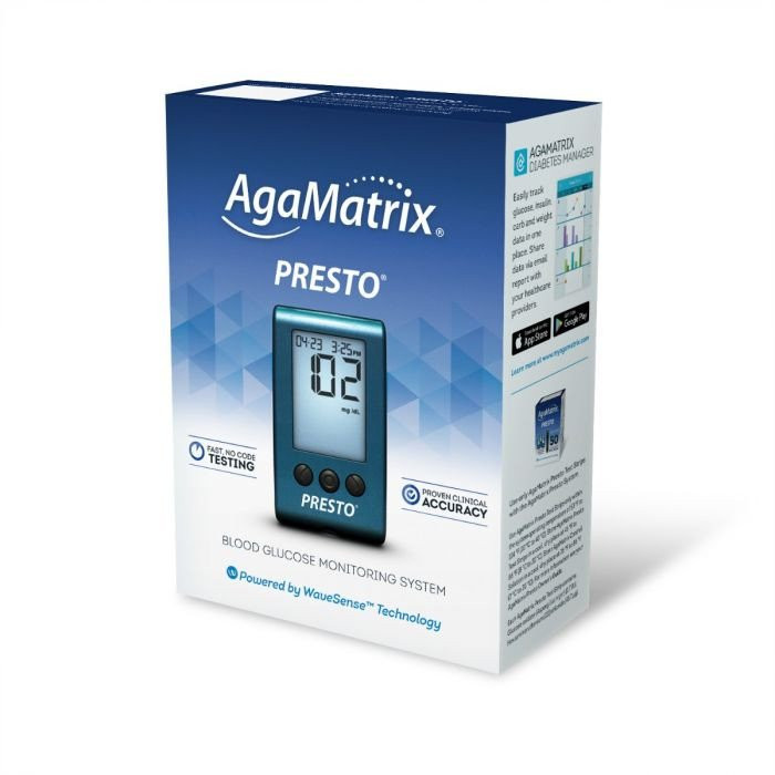 AgaMatrix WaveSense Presto Meter with Presto 300 Test Strips and Generic Lancets