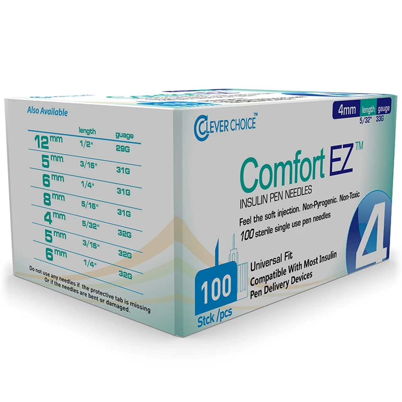 Clever Choice Comfort EZ Insulin Pen Needles 33G 5/32 (4mm) 100/bx [ 2  Pack ]
