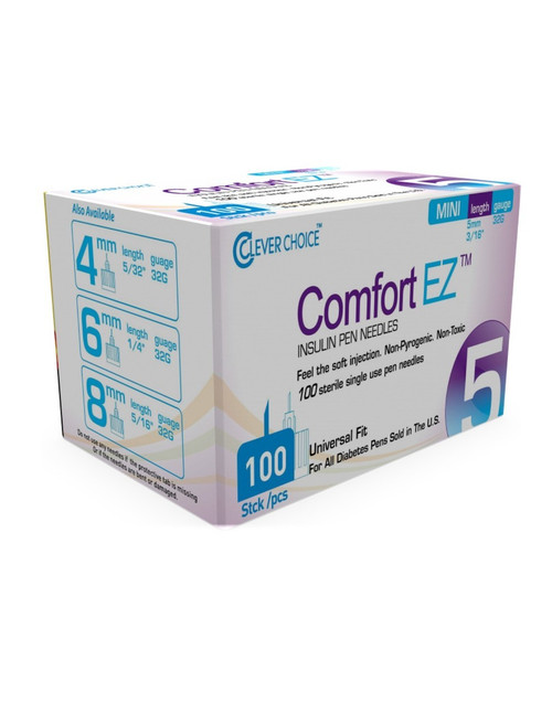 Clever Choice Comfort EZ Insulin Pen Needles 33G 5/32 (4mm) 100/bx [ 2  Pack ]