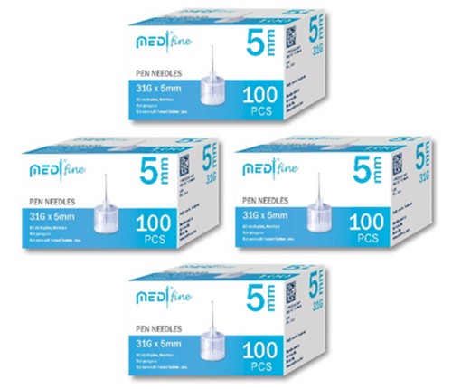  Medt - Fine Insulin Pen Needles (31G 8 mm) - Diabetic Needles  for Insulin Injections, Ultra Fine Compatible with Most Diabetes Pens - 100  Ct, Pack of 2 : Health & Household