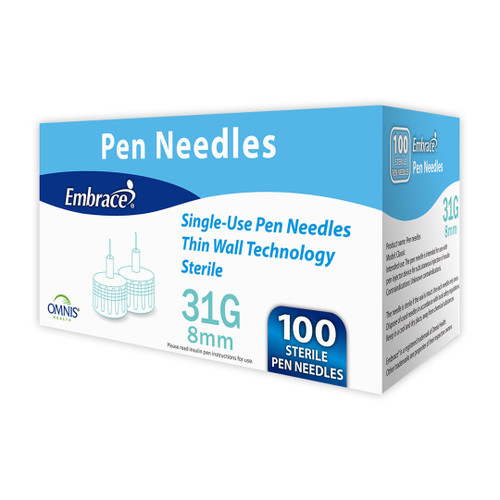 MedtFine Pen Needles 31g 8mm 100 Ct. for Glucose Care