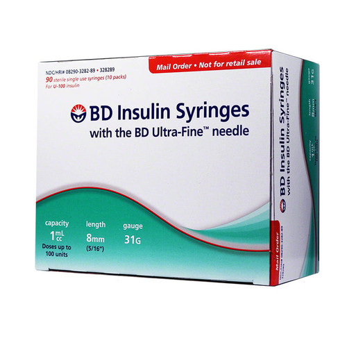 BD Ultra-Fine U-100 Insulin Syringe 30G x 12-7/10mm Needle Length, 1/2cc  Volume 10 Count