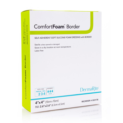 Comfortfoam Border Foam Wound Dressing With Soft Silicone Adhesive, 4" X 4" Comfortfoam Border Foam Wound Dressing With Soft Silicone Adhesive, 4" X 4"