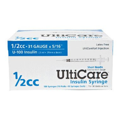 Ultimed Short Needle Insulin Syringe 31g X 5/16", 1/2 ML -100 Ct Ultimed Short Needle Insulin Syringe 31g X 5/16", 1/2 ML -100 Ct