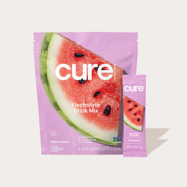 Cure hydrating electrolyte drink mix in Watermelon flavor