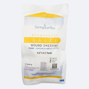 Safe N Simple antimicrobial 6 ply sterile rolled gauze packaging