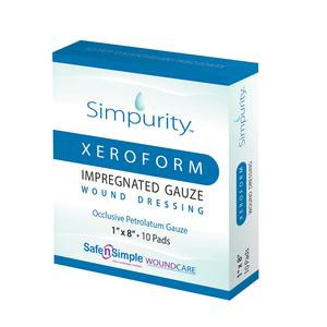 Safe N' Simple 1x8 XeroForm petrolatum gauze dressing packaging