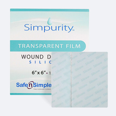 Safe N' Simple 6x6 silicone transparent dressing packaging