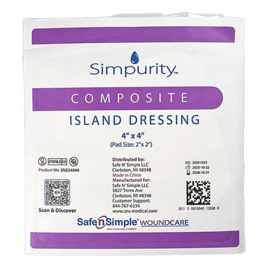 Individually wrapped Safe N Simple island dressing for wound care