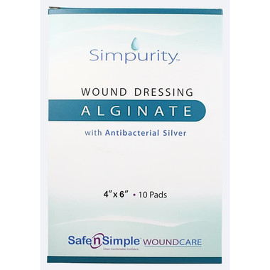 Safe N' Simple Simpurity Silver Alginate Wound Dressing in sterile packaging