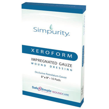 Safe n' Simple 5x9 XeroForm petrolatum gauze dressing packaging