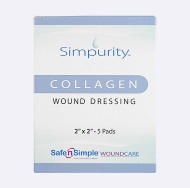 A 2x2 inch Simpurity silver collagen wound dressing pad
