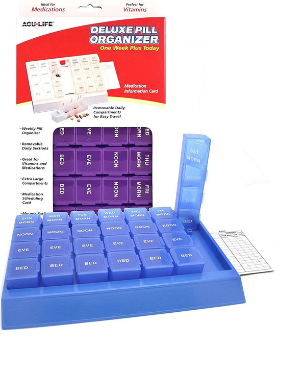 Health Enterprises Acu-Life Deluxe Pill Organizer with 28 Compartments 'One Week Plus Today'