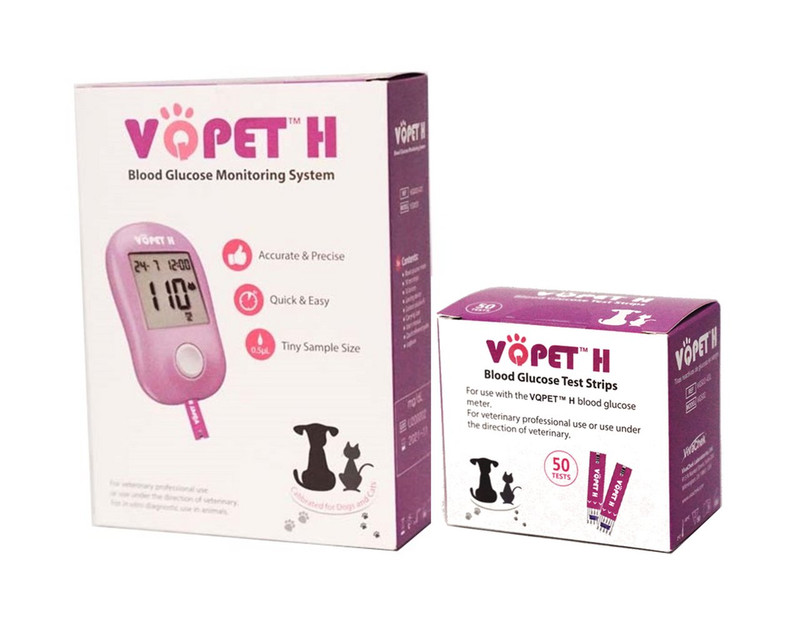 VQ PET H Blood Glucose Monitoring System for Pet Use Starter KIT with 50 Test Strips VQ PET H Blood Glucose Monitoring System for Pet Use Starter KIT with 50 Test Strips