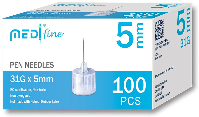 MedtFine Insulin Pen Needles 31G 5mm (3/16) 200 Pieces (2x100)