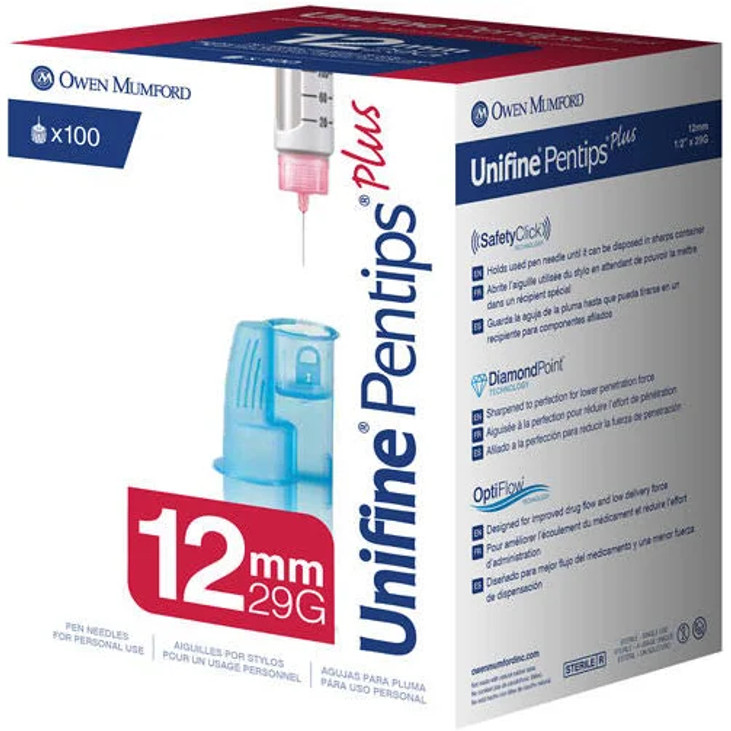 Owen Mumford Unifine Pentips Plus Pen Needles 12mm x 29G - 100 Ct - #AN 3829