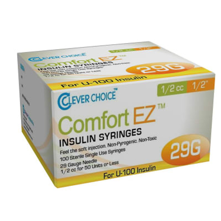 Clever Choice Comfort EZ Insulin Syringes 29G U-100 1/2 cc 1/2" 100/bx