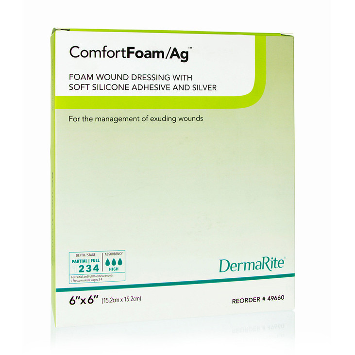Comfortfoam Ag Silicone Foam Non-border Dressing, 6" X 6" Comfortfoam Ag Silicone Foam Non-border Dressing, 6" X 6"
