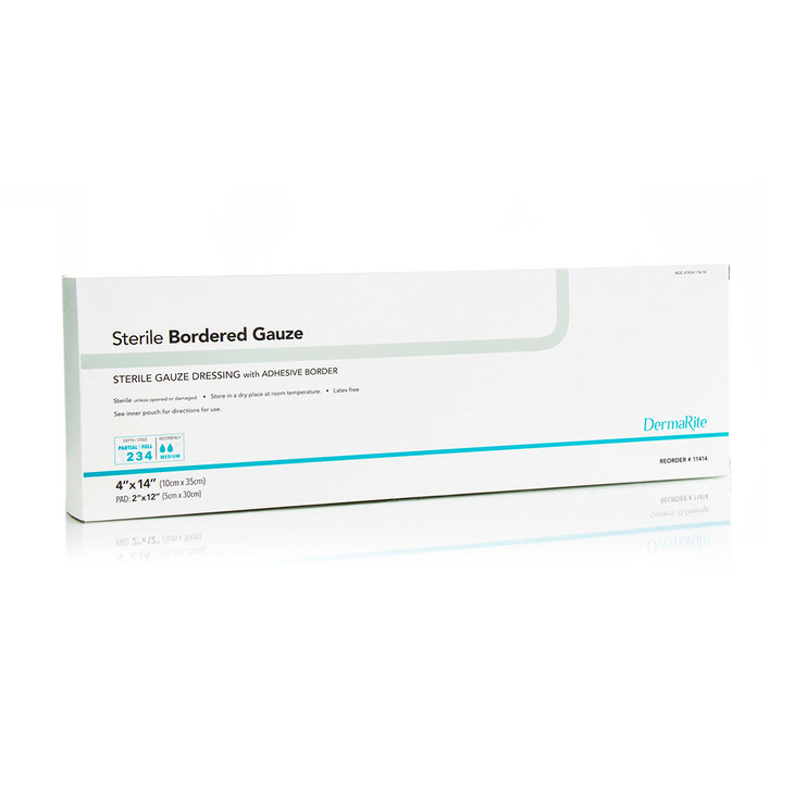 Sterile Border Gauze With Adhesive Border, 4" X 14" [ 25 Pack ]