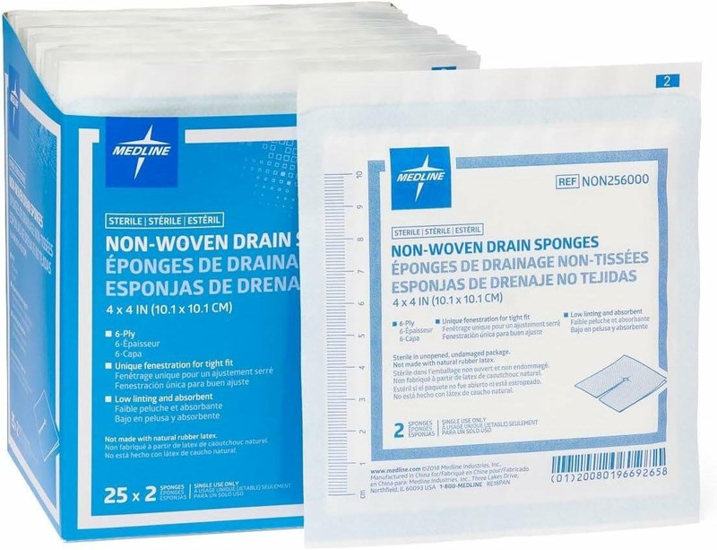 Medline Avant Gauze Drain Sponge 2's, 4" x 4", Rayon/Polyester