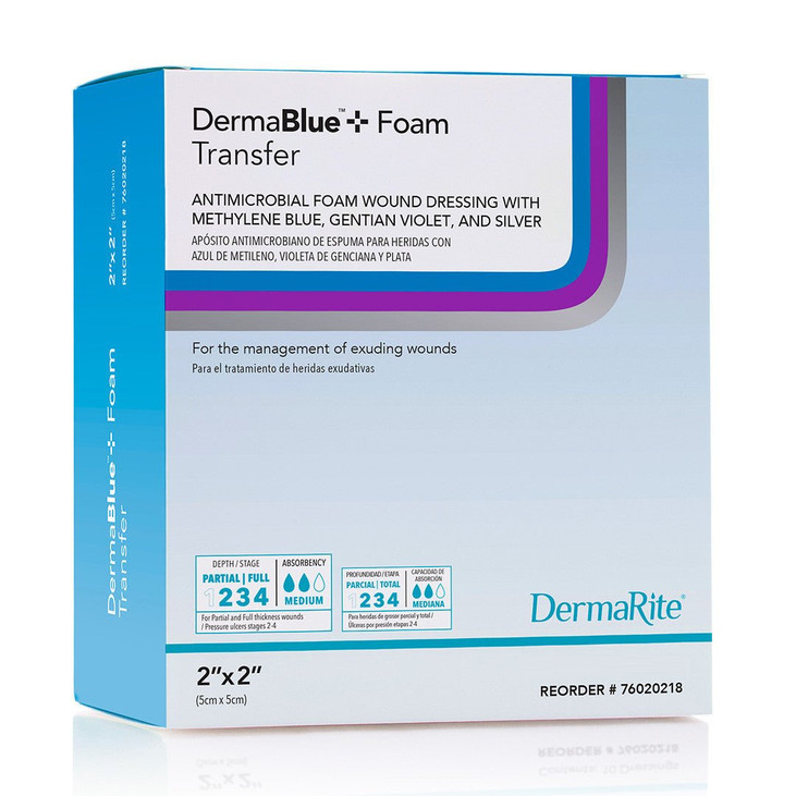 Dermablue+ Foam Antimicrobial Dressing, 2" X 2"