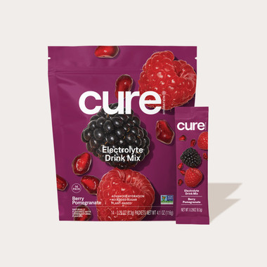 Cure hydrating electrolyte drink mix in Berry Pomegranate flavor